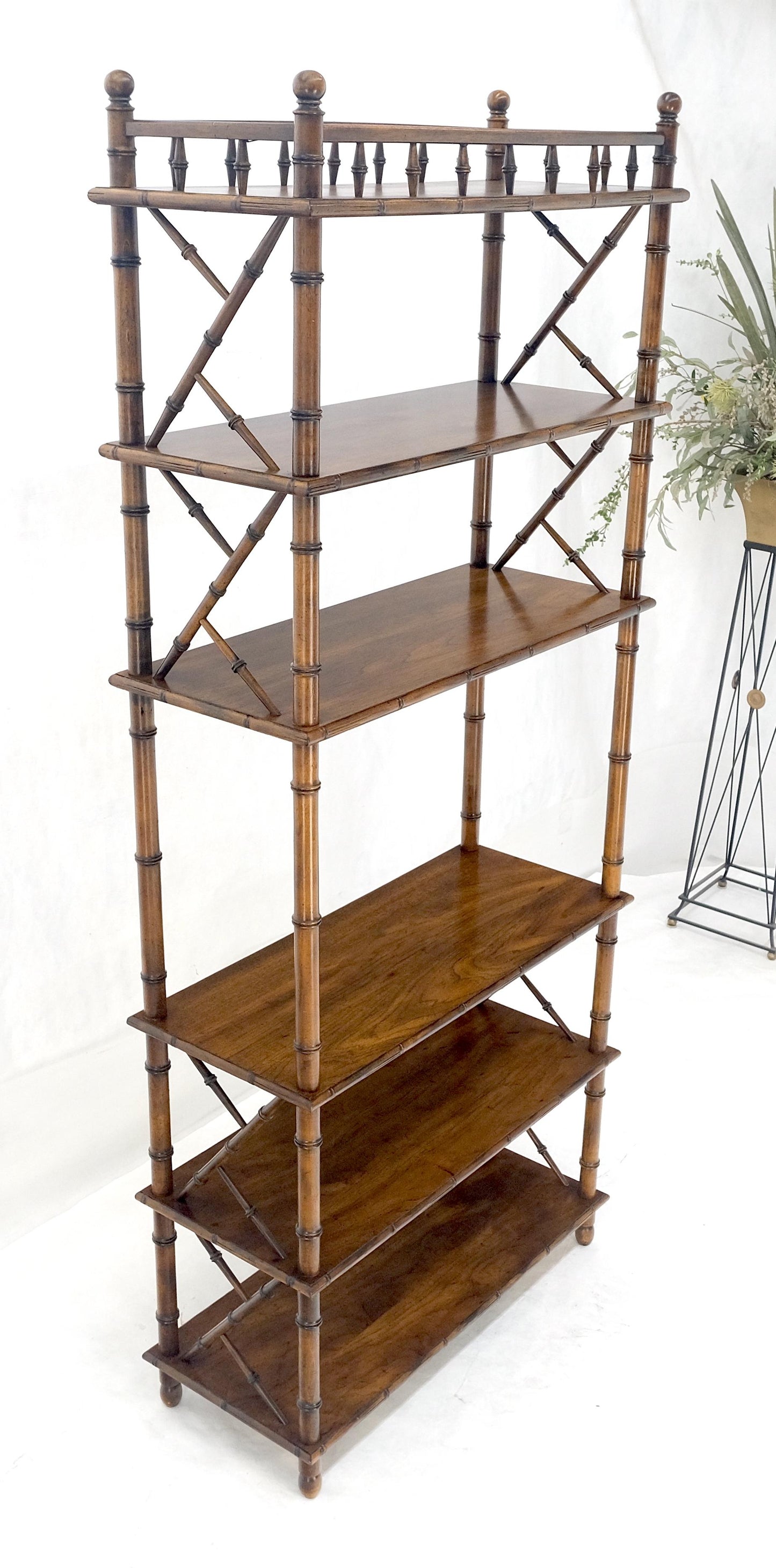 EstablishedLines Very Fine Faux Bamboo Mid Century Modern 6 Tier Oak Etagere Shelf Display MINT
