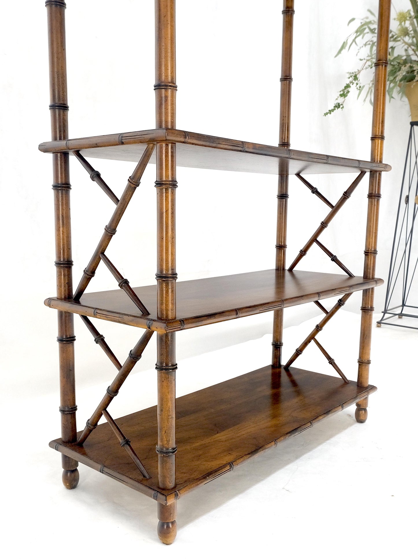 EstablishedLines Very Fine Faux Bamboo Mid Century Modern 6 Tier Oak Etagere Shelf Display MINT
