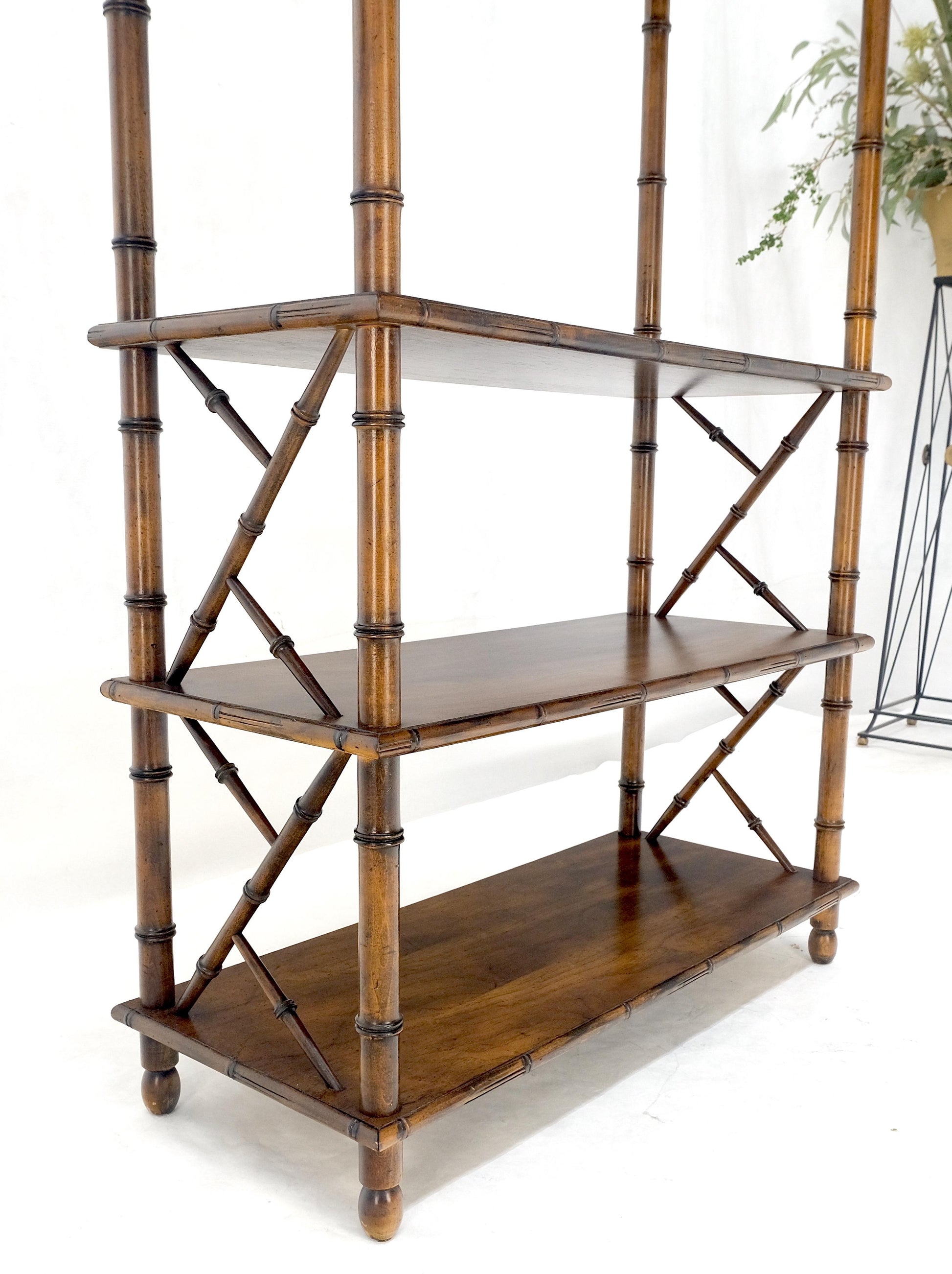 EstablishedLines Very Fine Faux Bamboo Mid Century Modern 6 Tier Oak Etagere Shelf Display MINT