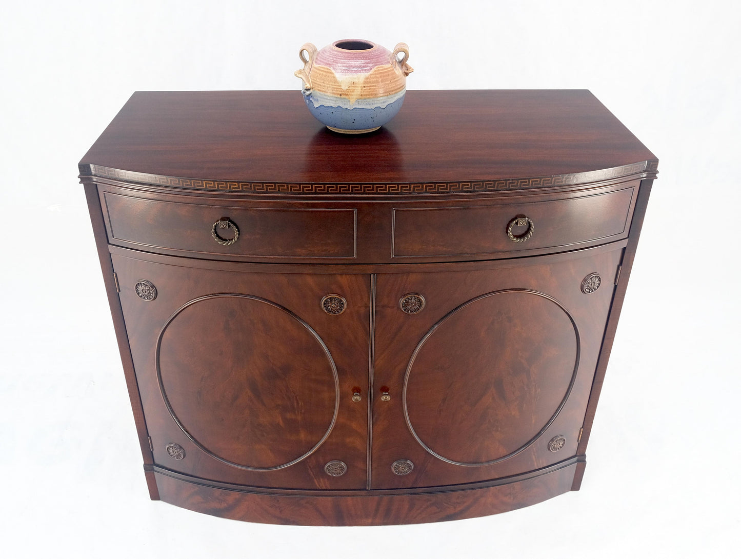 Federal Flame Crotch Mahogany Bow Front Double Door Compartment Sideboard MINT!