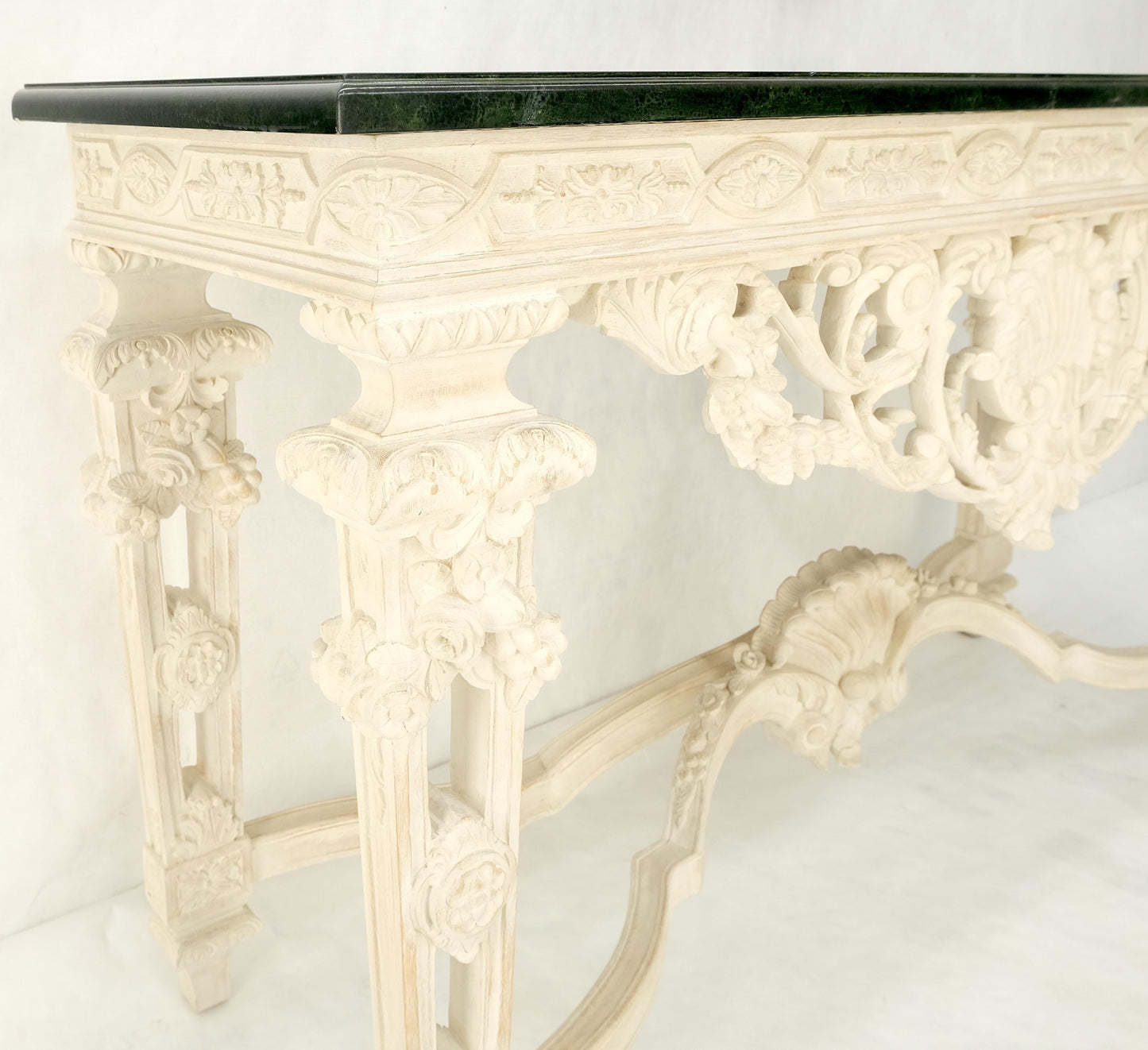 EstablishedLines Maitland Smith Carved White Wash Finish Wall Mirror Matching Console Table MINT!