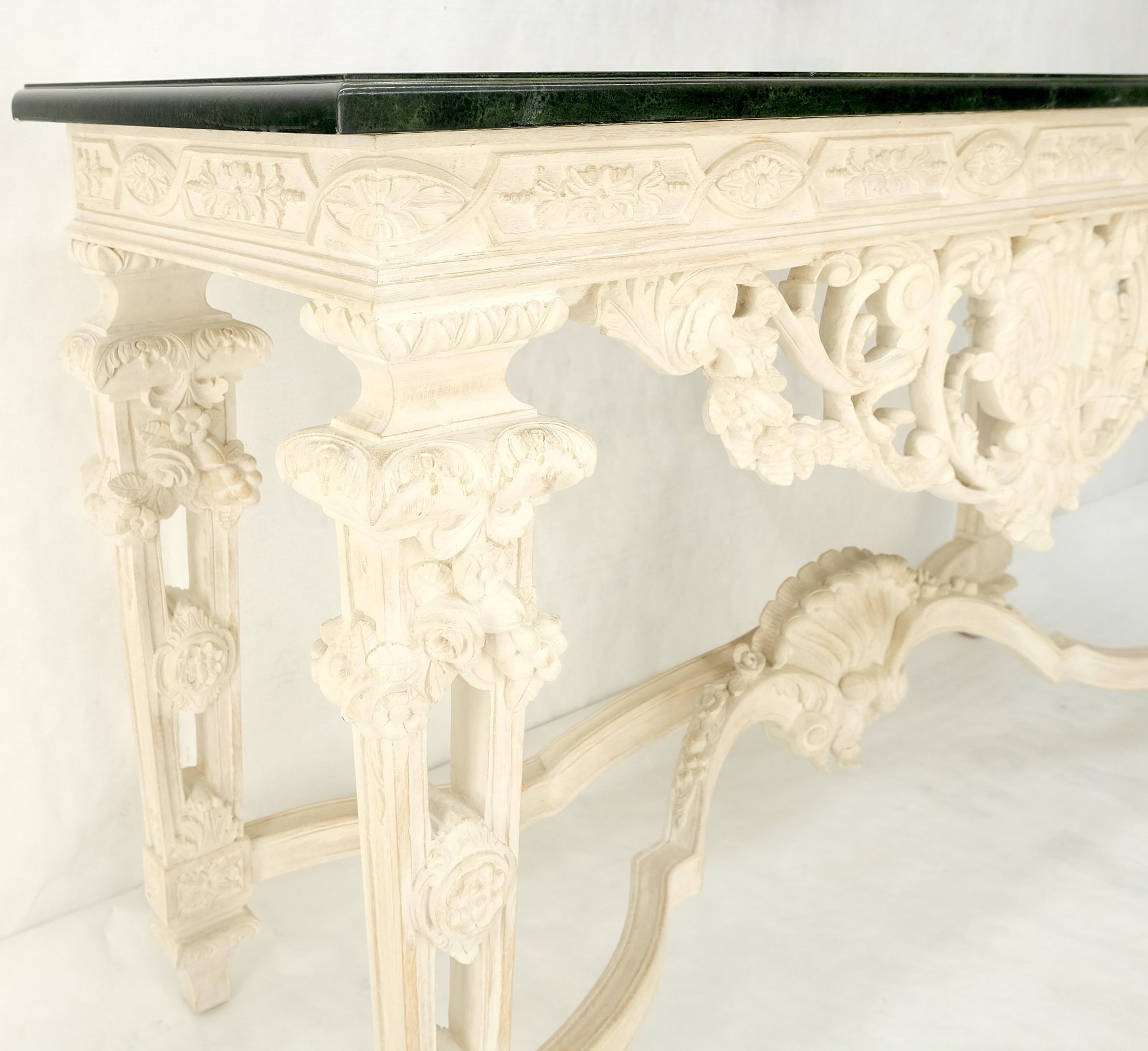 EstablishedLines Maitland Smith Carved White Wash Finish Wall Mirror Matching Console Table MINT!