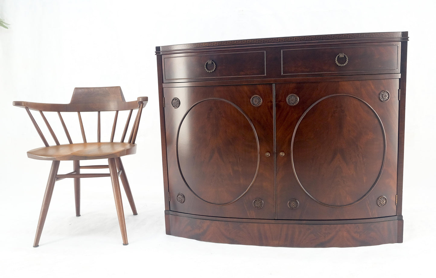 Federal Flame Crotch Mahogany Bow Front Double Door Compartment Sideboard MINT!