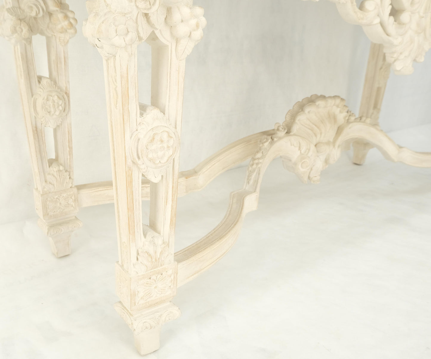 EstablishedLines Maitland Smith Carved White Wash Finish Wall Mirror Matching Console Table MINT!