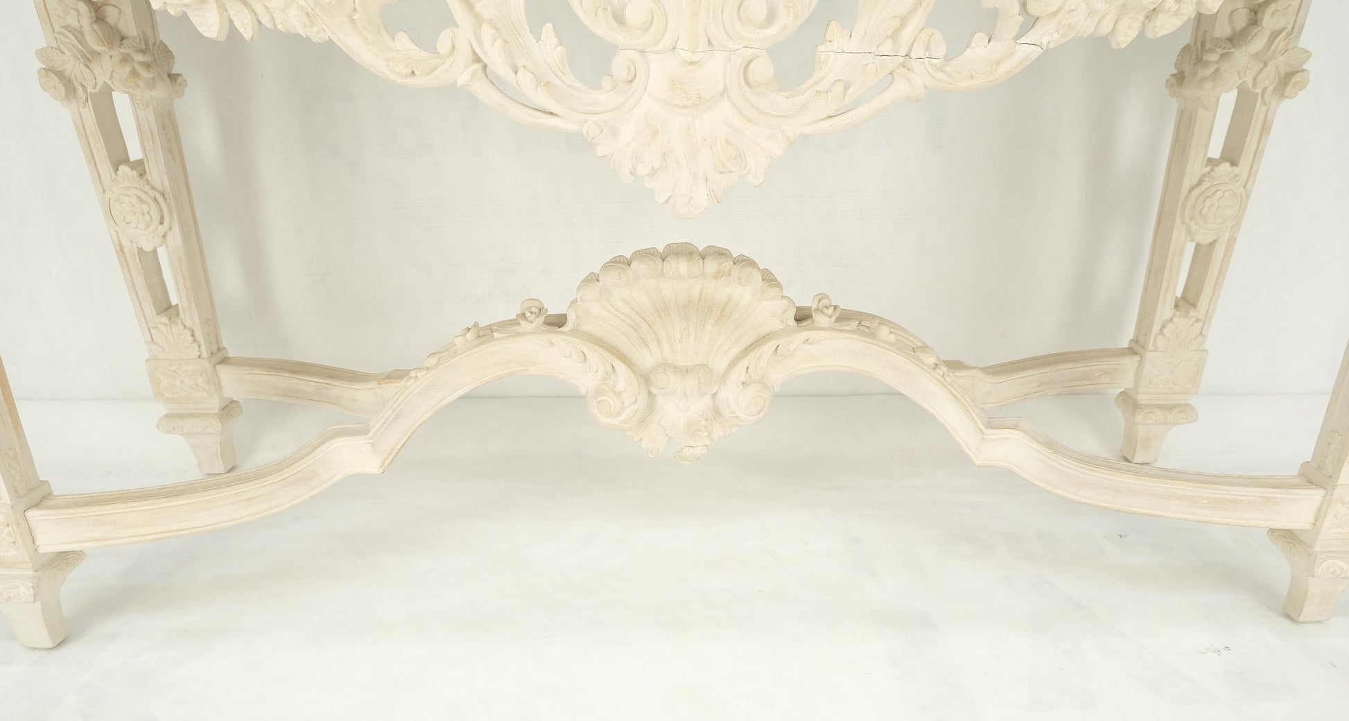 EstablishedLines Maitland Smith Carved White Wash Finish Wall Mirror Matching Console Table MINT!