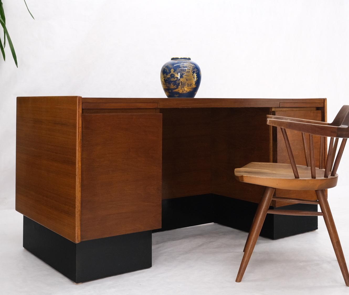 EstablishedLines American Walnut Ed Wormley for Dunbar Double Pedestal Desk w/ Folding Return