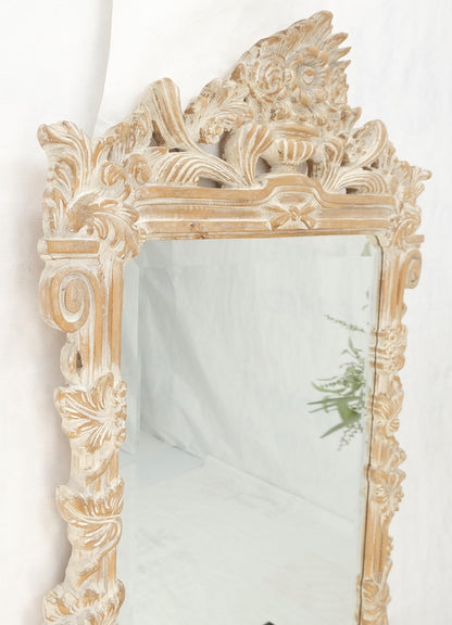 EstablishedLines Maitland Smith Carved White Wash Finish Wall Mirror Matching Console Table MINT!