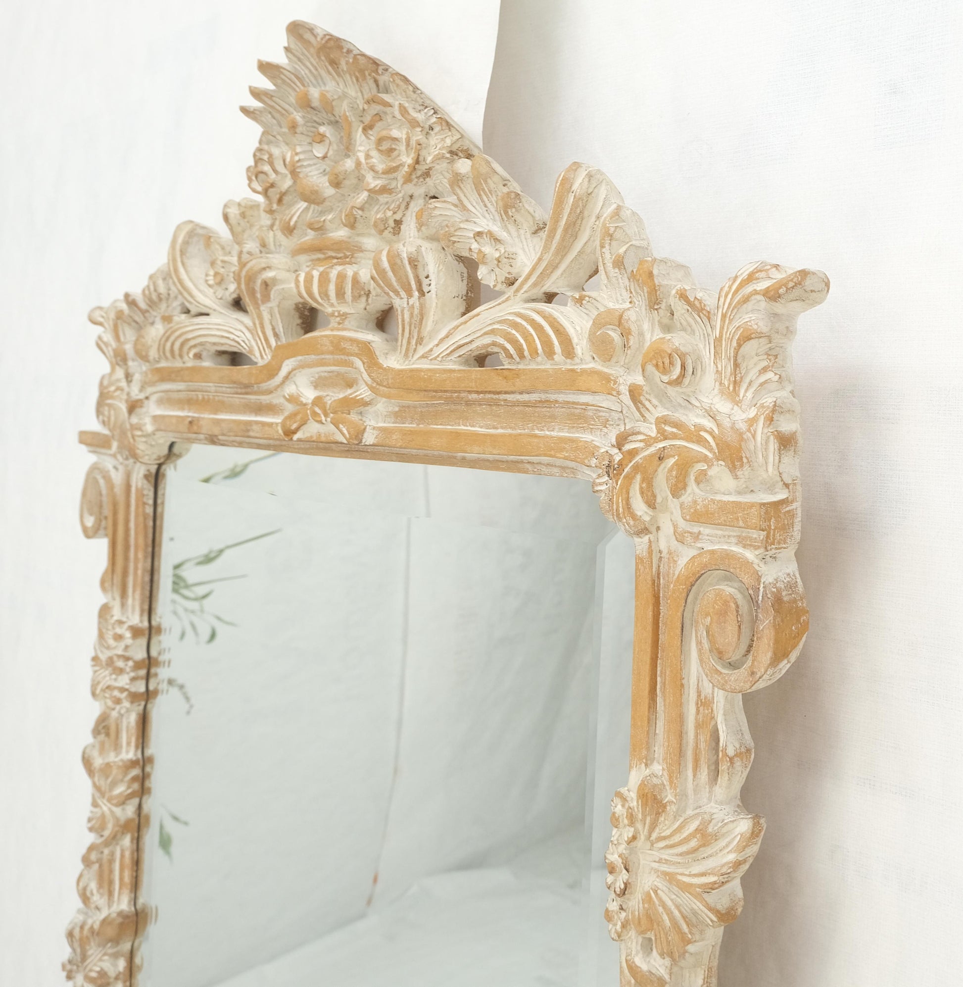 EstablishedLines Maitland Smith Carved White Wash Finish Wall Mirror Matching Console Table MINT!