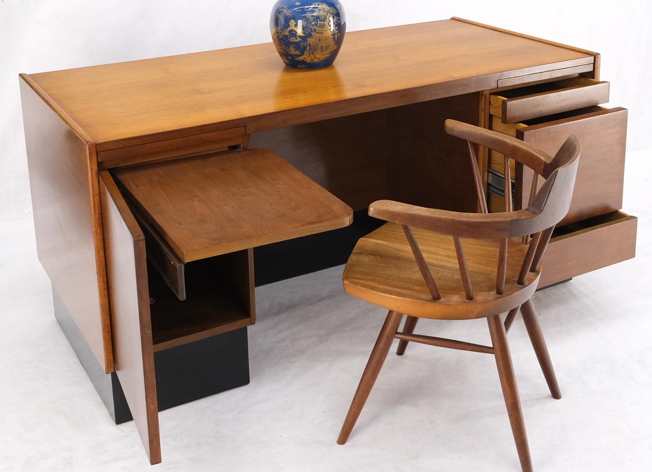 EstablishedLines American Walnut Ed Wormley for Dunbar Double Pedestal Desk w/ Folding Return