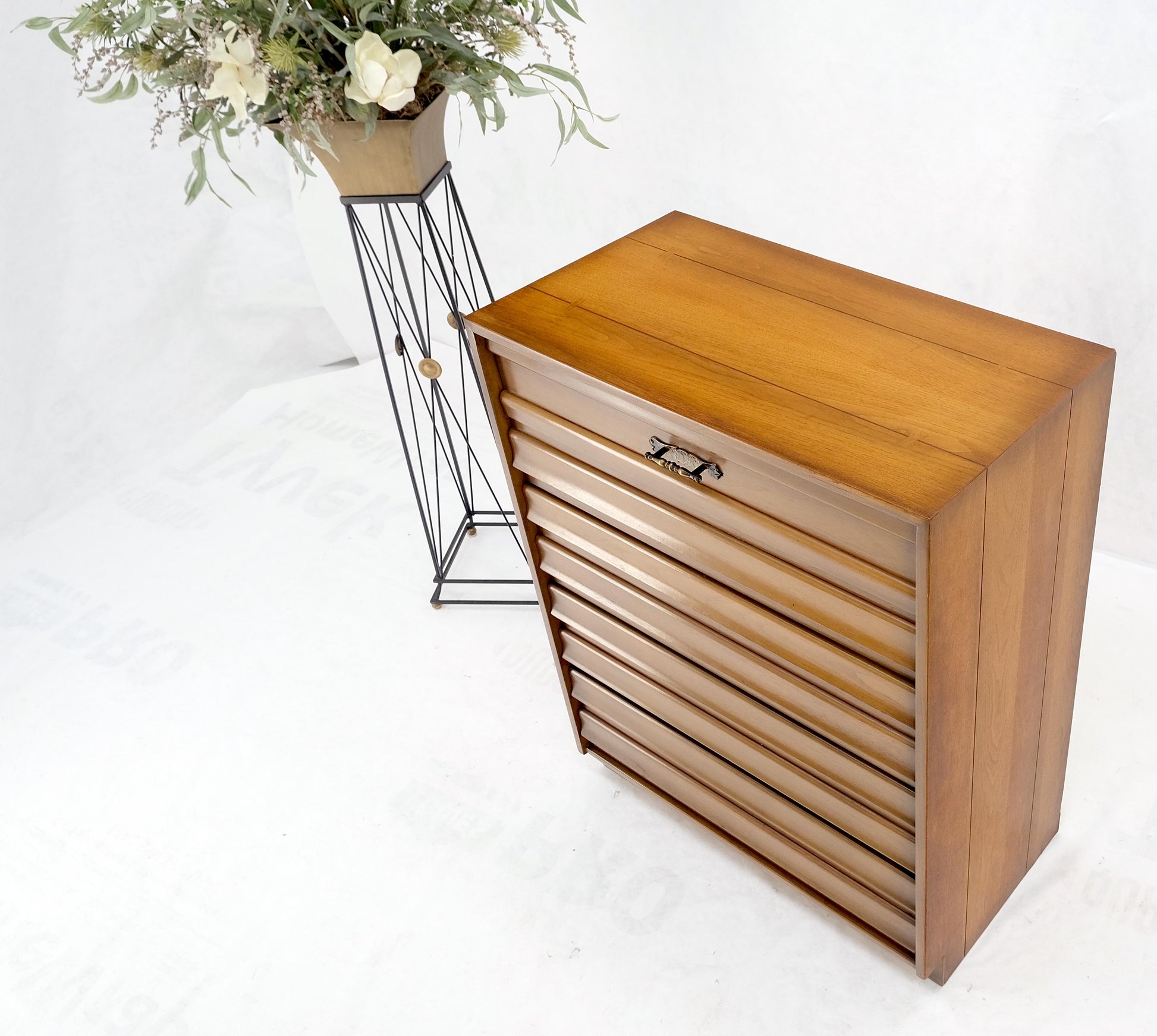 EstablishedLines American Mid-Century Modern Light Walnut 5 Drawers High Chest Dresser Mint!