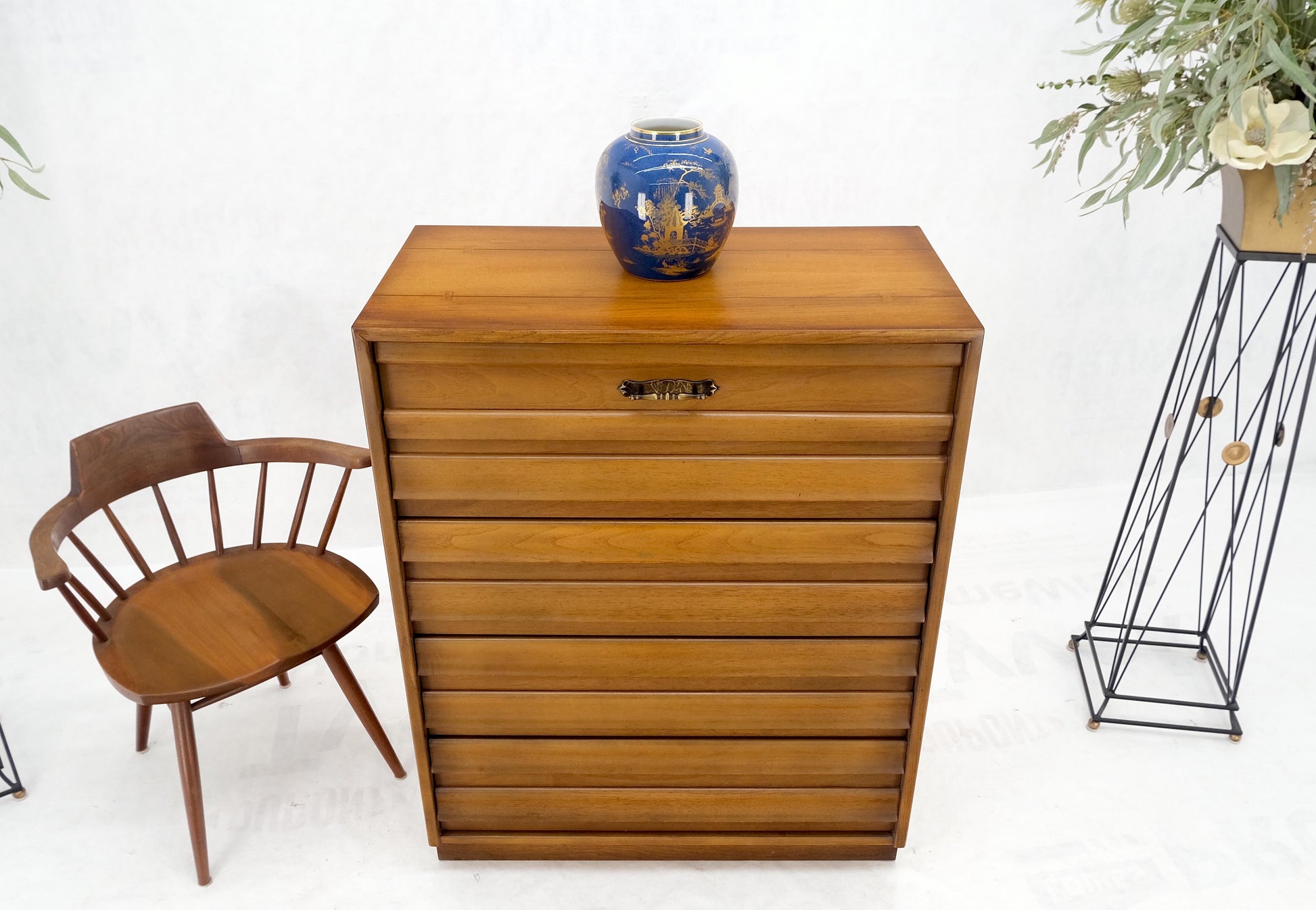 EstablishedLines American Mid-Century Modern Light Walnut 5 Drawers High Chest Dresser Mint!