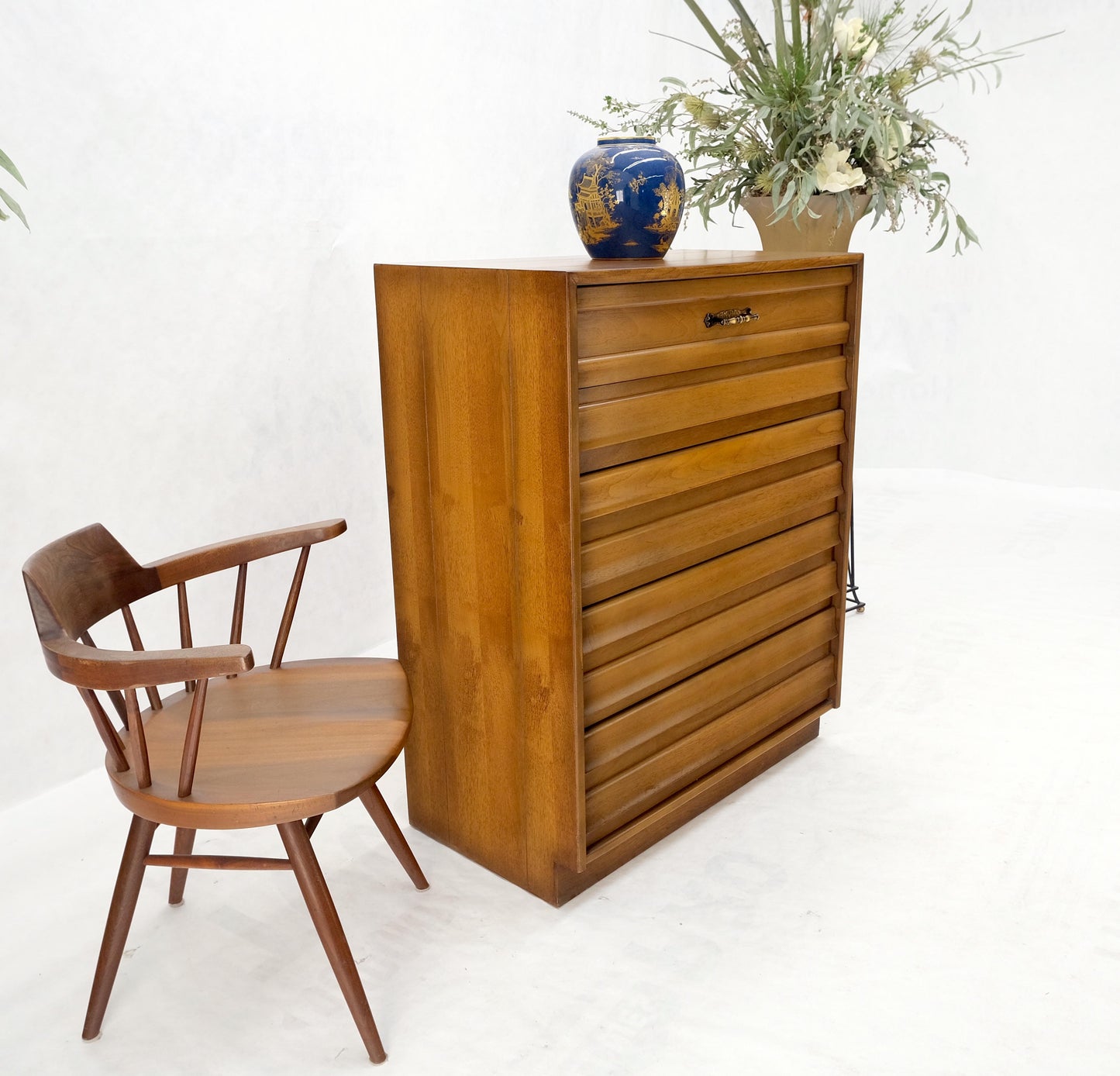 EstablishedLines American Mid-Century Modern Light Walnut 5 Drawers High Chest Dresser Mint!