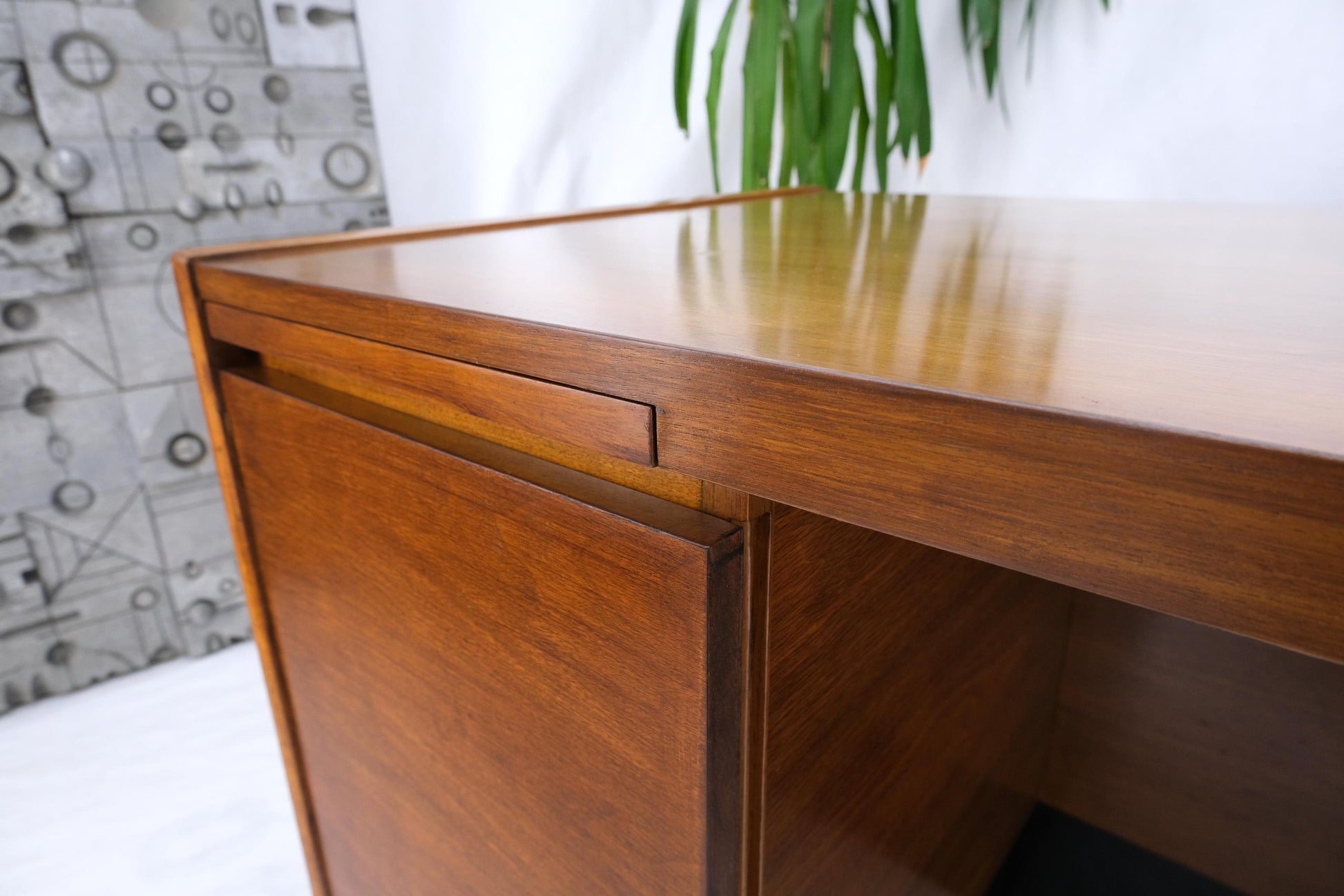 EstablishedLines American Walnut Ed Wormley for Dunbar Double Pedestal Desk w/ Folding Return