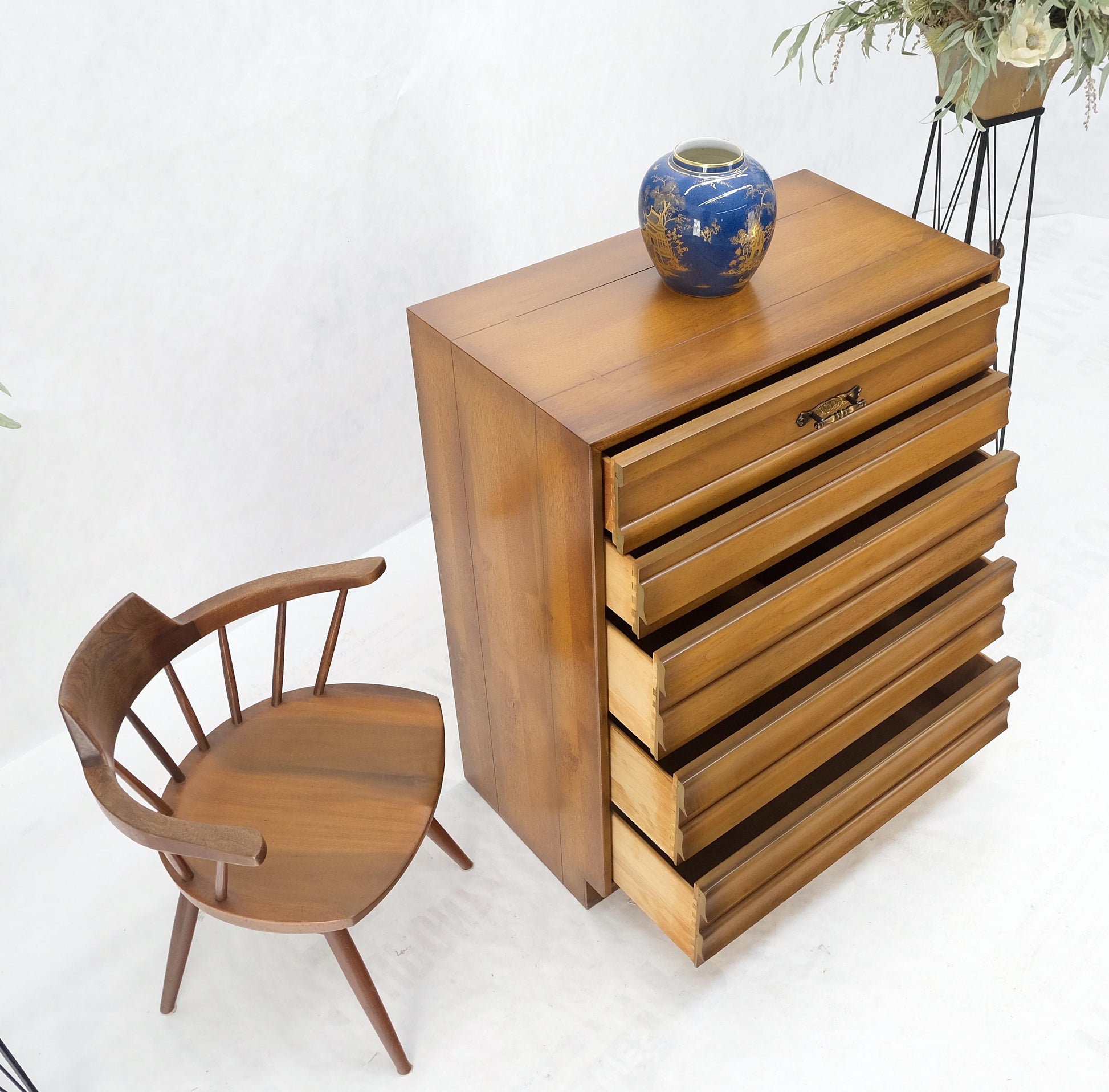 EstablishedLines American Mid-Century Modern Light Walnut 5 Drawers High Chest Dresser Mint!