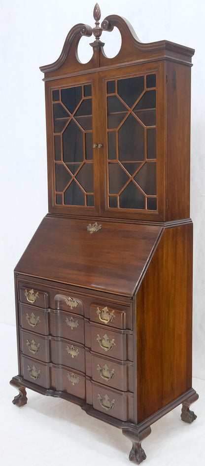 EstablishedLines Tall Double Glass Doors Ball Claw Carved Finial Drop Block Front Secretary MINT!