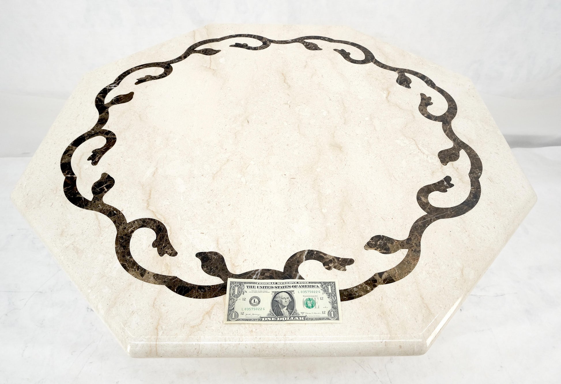 EstablishedLines Single Pedestal Solid Italian Marble Inlayed Top Dining Center Game Table MINT