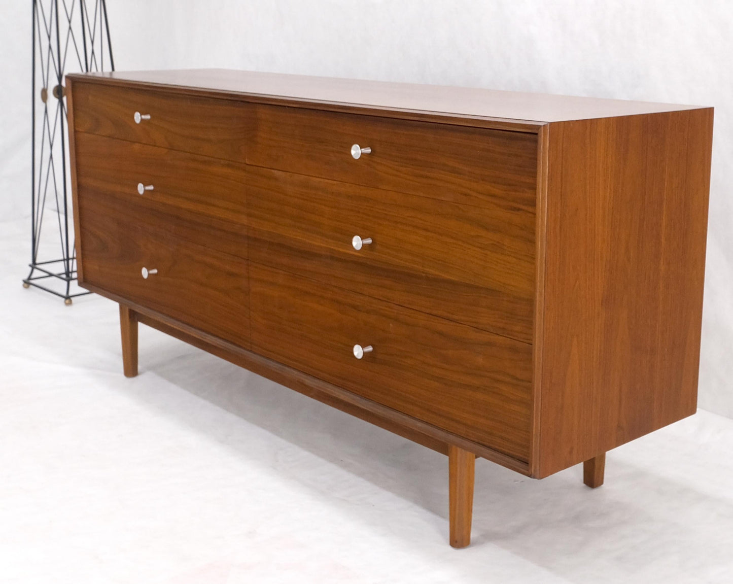 John Stuart Walnut Mid Century Modern 6 Drawer Long Dresser Thin Edge Style MINT