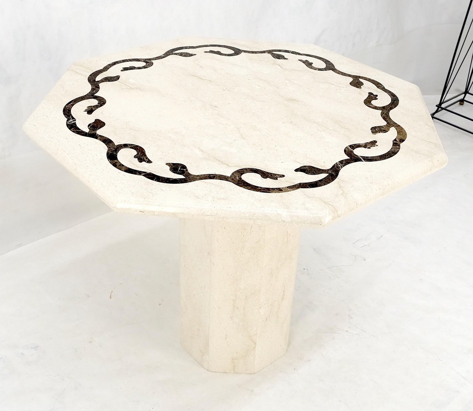 EstablishedLines Single Pedestal Solid Italian Marble Inlayed Top Dining Center Game Table MINT