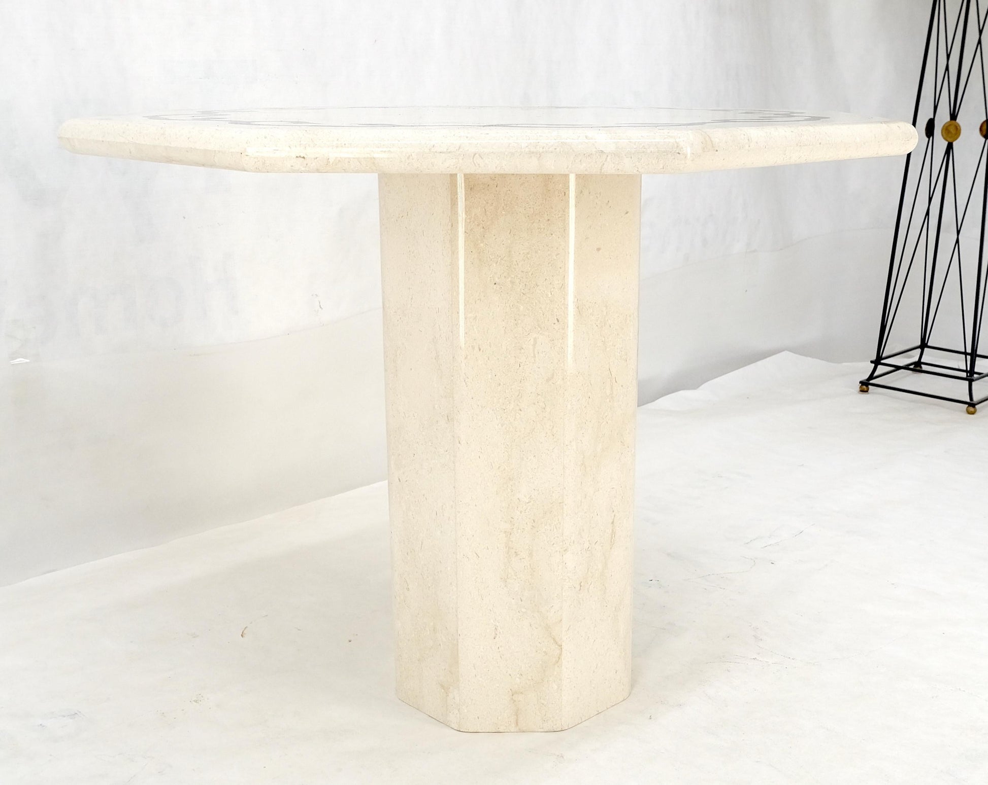 EstablishedLines Single Pedestal Solid Italian Marble Inlayed Top Dining Center Game Table MINT