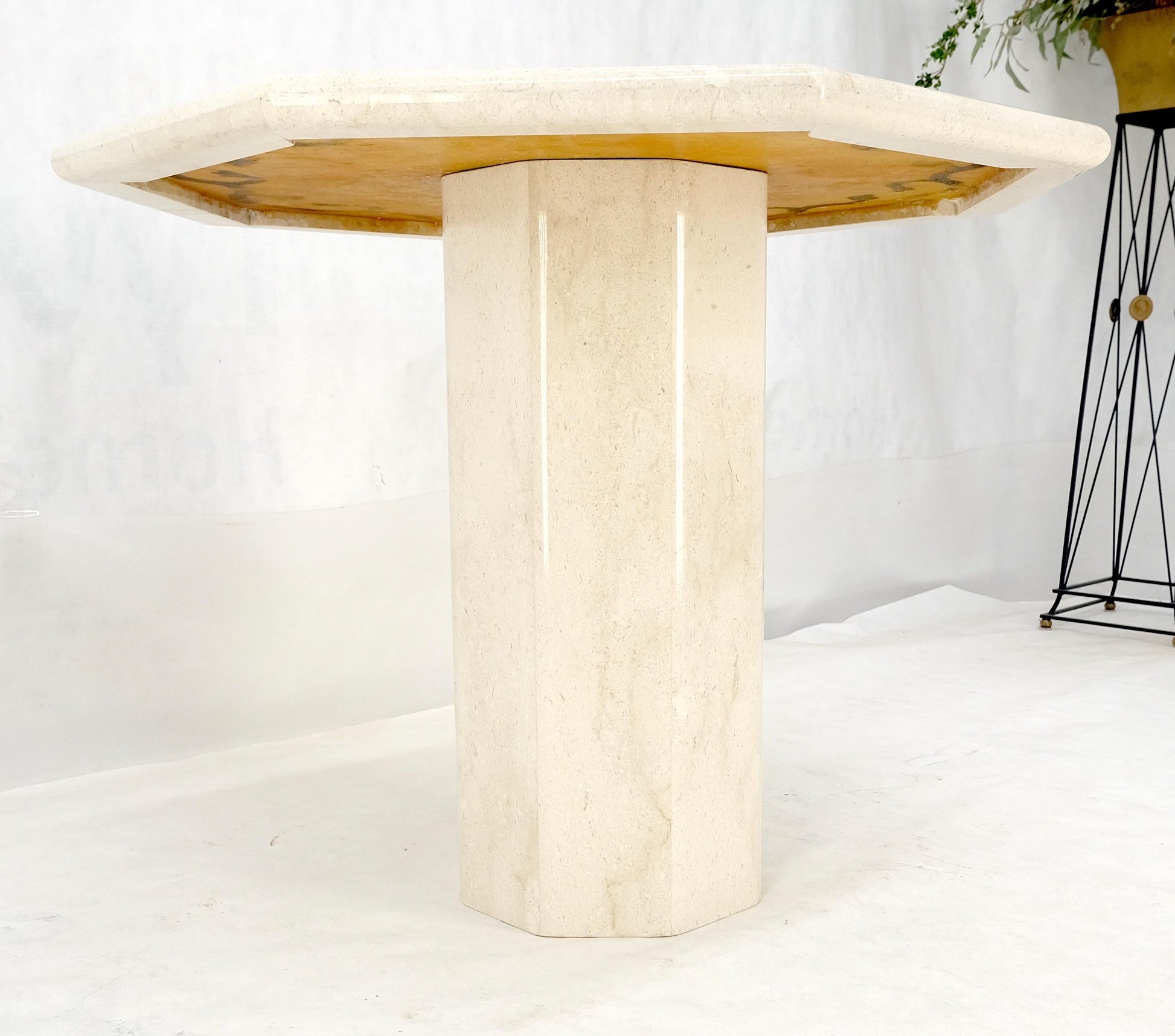 EstablishedLines Single Pedestal Solid Italian Marble Inlayed Top Dining Center Game Table MINT
