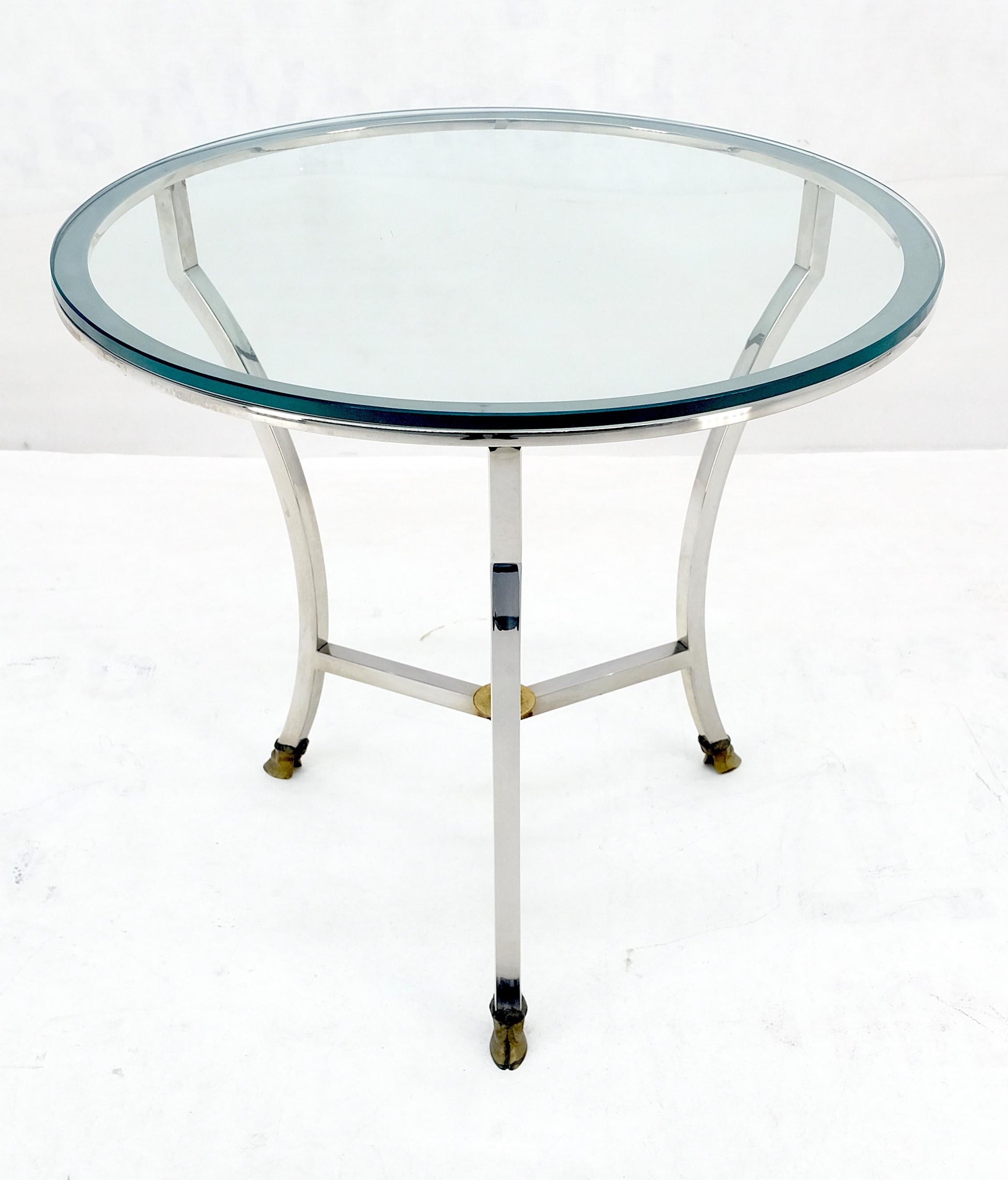 EstablishedLines Stainless Steel Italian 24" Round Glass Top Brass Hoof Feet End Side Lamp Table