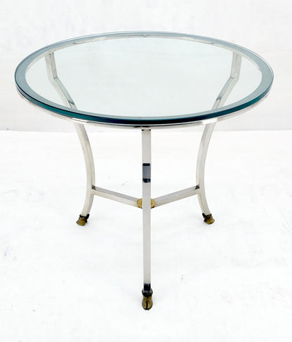 EstablishedLines Stainless Steel Italian 24" Round Glass Top Brass Hoof Feet End Side Lamp Table