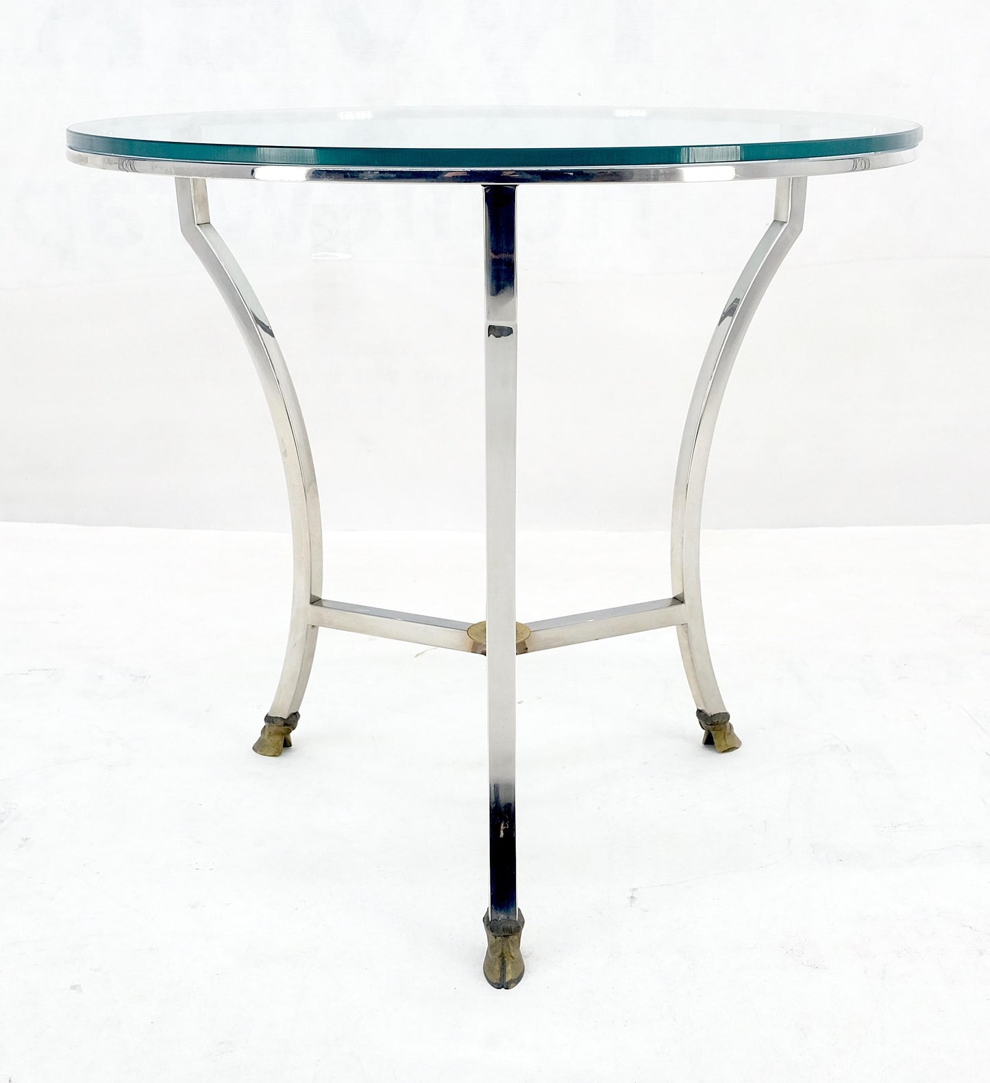 EstablishedLines Stainless Steel Italian 24" Round Glass Top Brass Hoof Feet End Side Lamp Table
