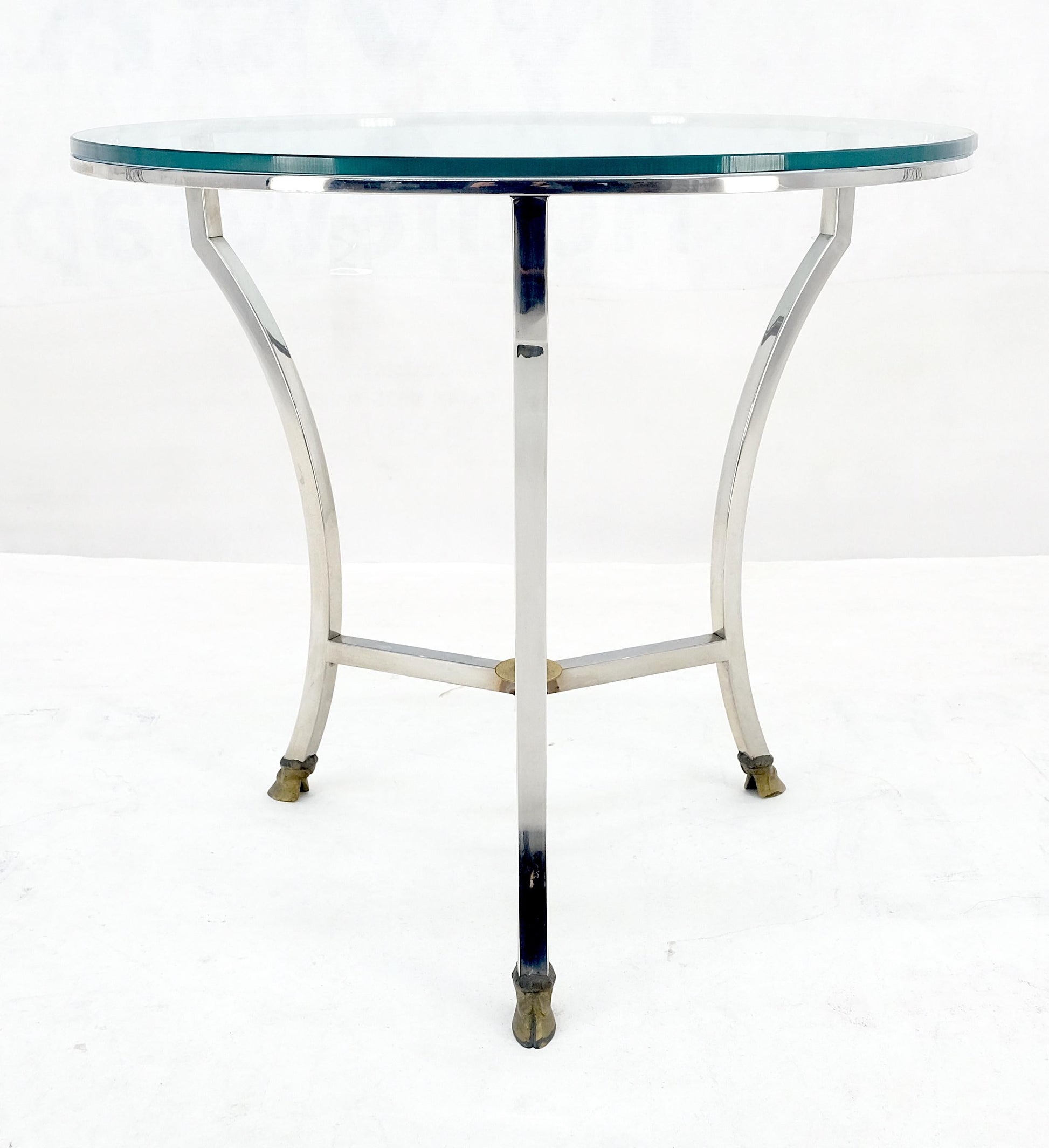 EstablishedLines Stainless Steel Italian 24" Round Glass Top Brass Hoof Feet End Side Lamp Table