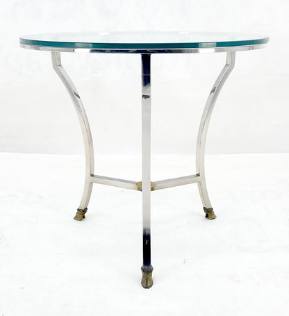 EstablishedLines Stainless Steel Italian 24" Round Glass Top Brass Hoof Feet End Side Lamp Table