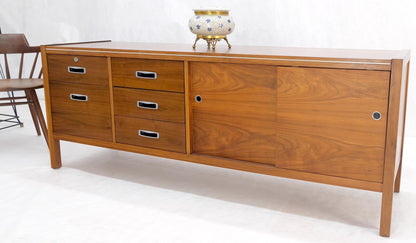 Drexel Walnut Mid Century Modern Long Credenza Sliding Doors 5 Drawer File MINT!