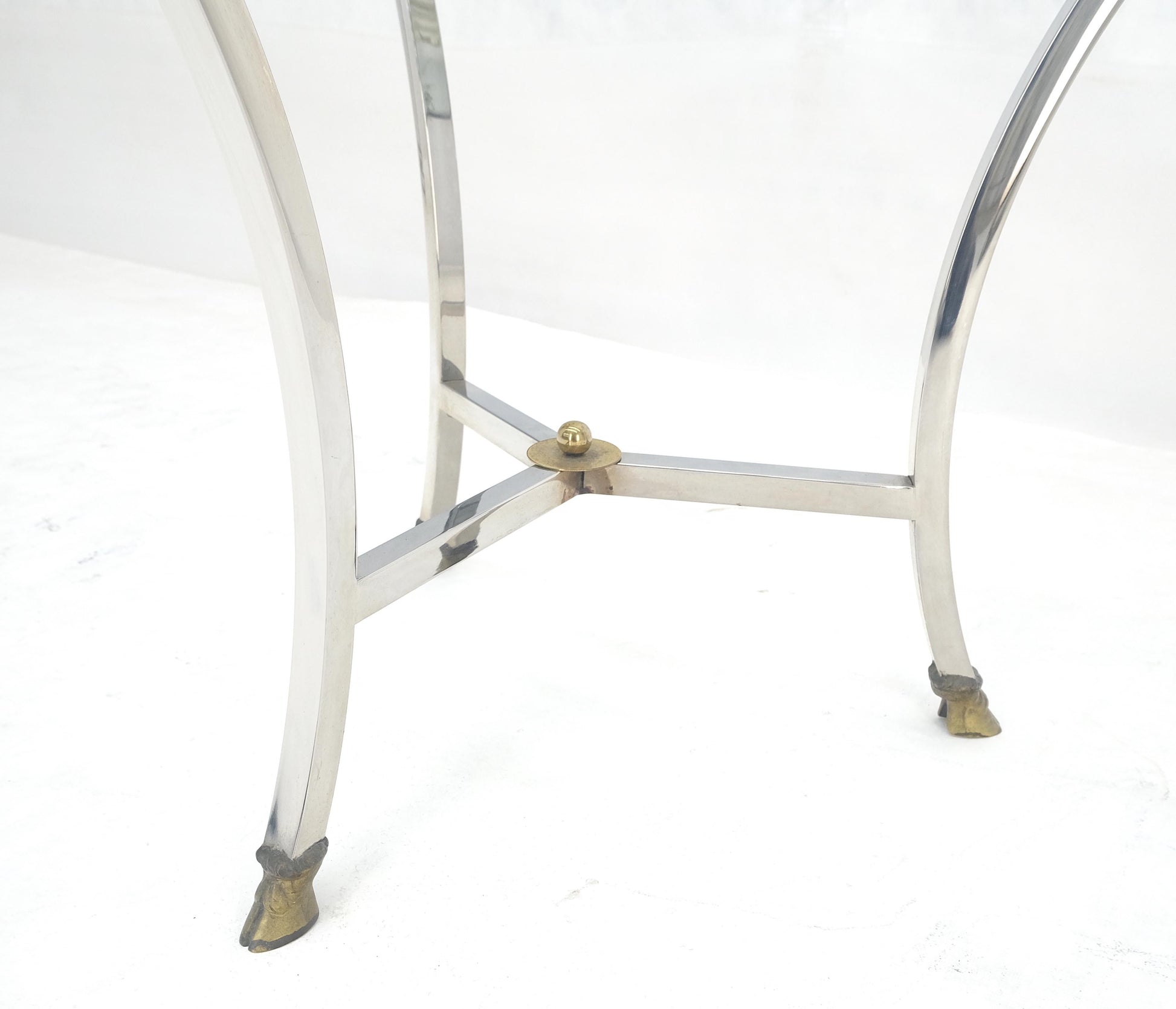 EstablishedLines Stainless Steel Italian 24" Round Glass Top Brass Hoof Feet End Side Lamp Table