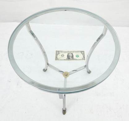 EstablishedLines Stainless Steel Italian 24" Round Glass Top Brass Hoof Feet End Side Lamp Table