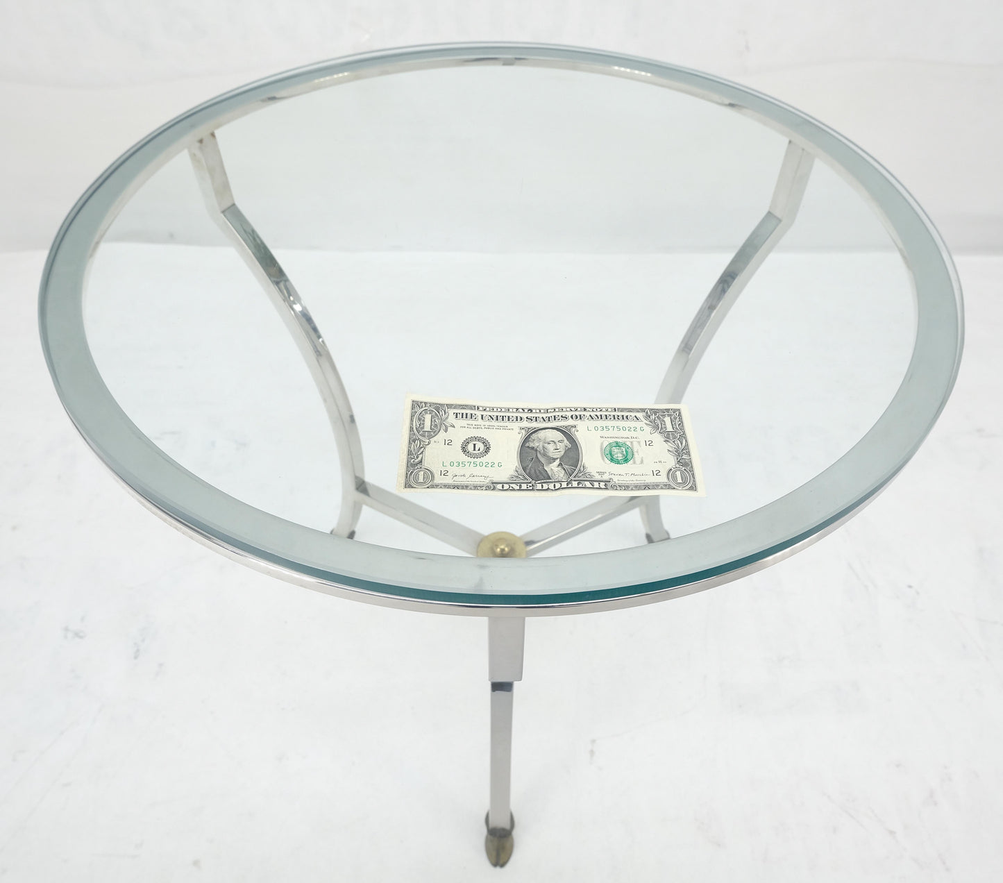 EstablishedLines Stainless Steel Italian 24" Round Glass Top Brass Hoof Feet End Side Lamp Table
