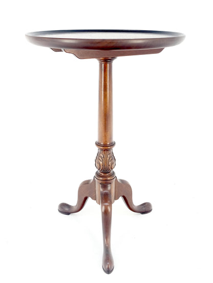EstablishedLines Antique c1920s Carved Mahogany Tripod Base Round Pie Crust Edge Lamp Side Table