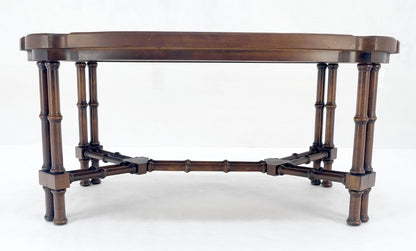EstablishedLines Faux Bamboo Walnut Oval Shield Shape Compact 37" Long Coffee Side Table MINT