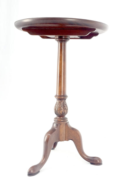 EstablishedLines Antique c1920s Carved Mahogany Tripod Base Round Pie Crust Edge Lamp Side Table
