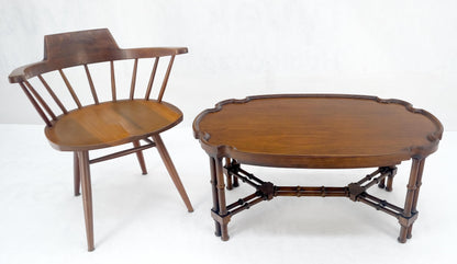 EstablishedLines Faux Bamboo Walnut Oval Shield Shape Compact 37" Long Coffee Side Table MINT