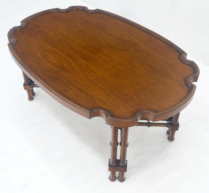 EstablishedLines Faux Bamboo Walnut Oval Shield Shape Compact 37" Long Coffee Side Table MINT