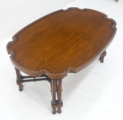 EstablishedLines Faux Bamboo Walnut Oval Shield Shape Compact 37" Long Coffee Side Table MINT