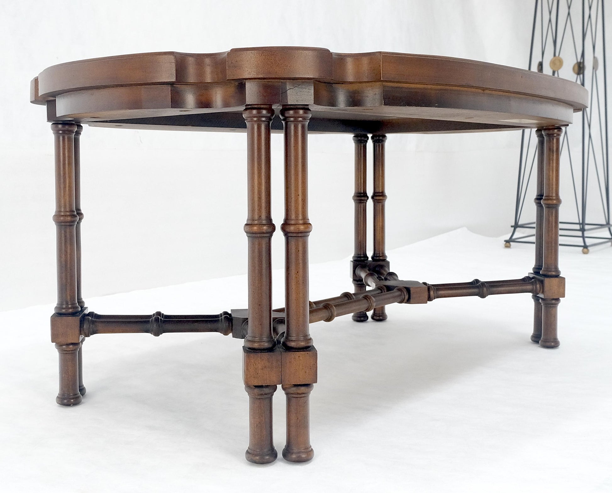 EstablishedLines Faux Bamboo Walnut Oval Shield Shape Compact 37" Long Coffee Side Table MINT