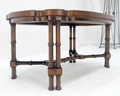 EstablishedLines Faux Bamboo Walnut Oval Shield Shape Compact 37" Long Coffee Side Table MINT