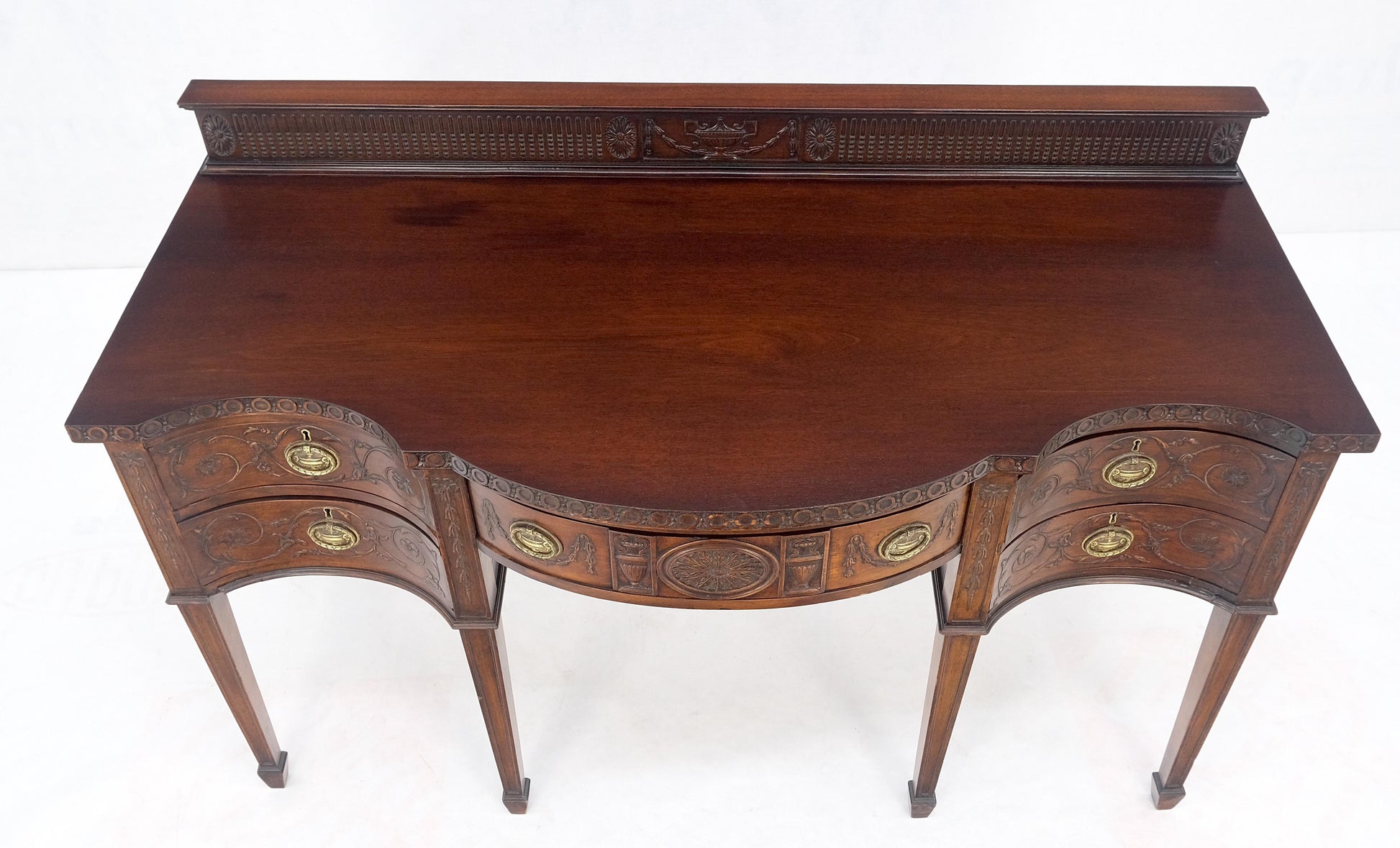 EstablishedLines Fine Bench Made Carved Mahogany Serpentine Front  Dovetail Drawers Vanity Desk