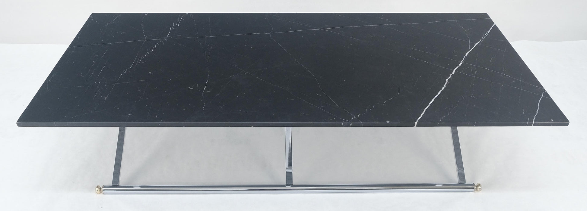 EstablishedLines Italian Mid Century 32x67" Rectangle Black Marble Top Chrome Base Coffee Table