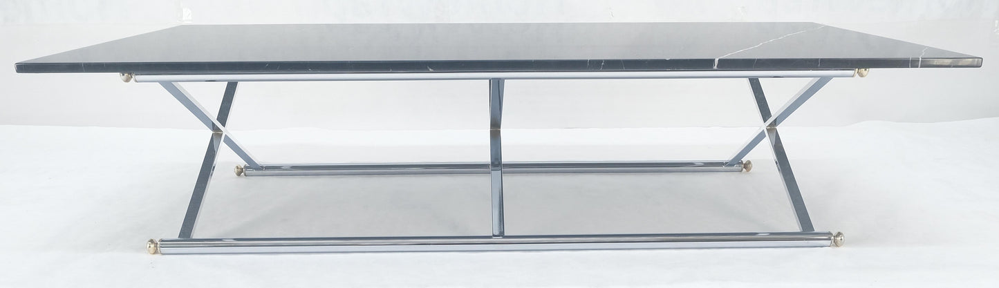 EstablishedLines Italian Mid Century 32x67" Rectangle Black Marble Top Chrome Base Coffee Table