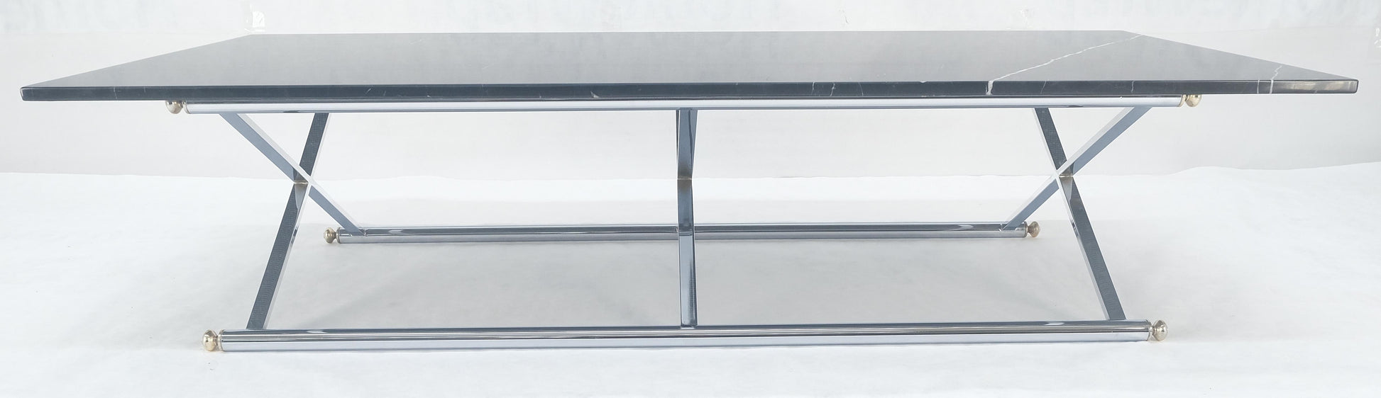 EstablishedLines Italian Mid Century 32x67" Rectangle Black Marble Top Chrome Base Coffee Table