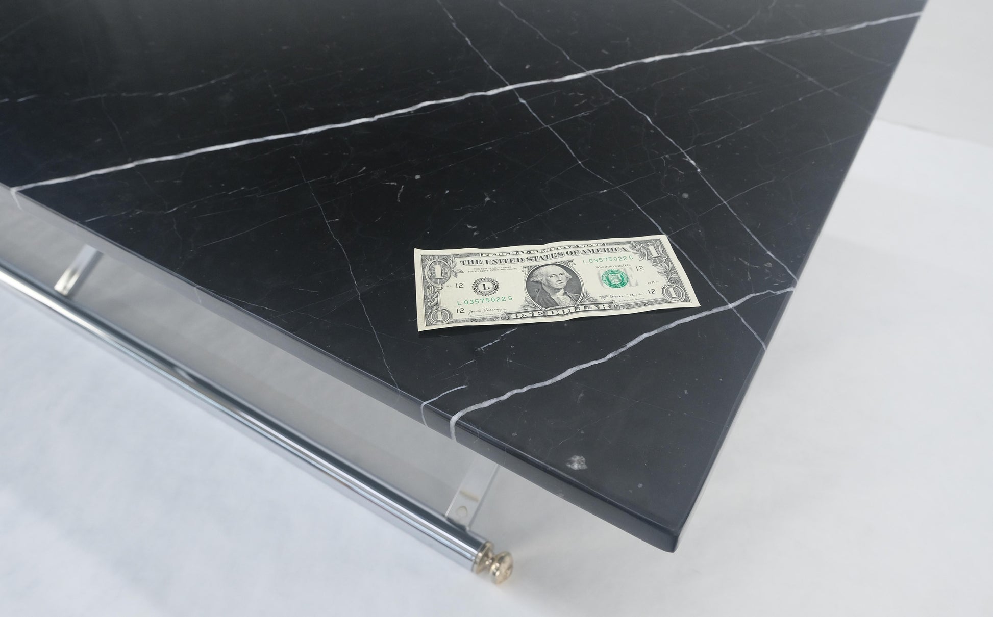 EstablishedLines Italian Mid Century 32x67" Rectangle Black Marble Top Chrome Base Coffee Table