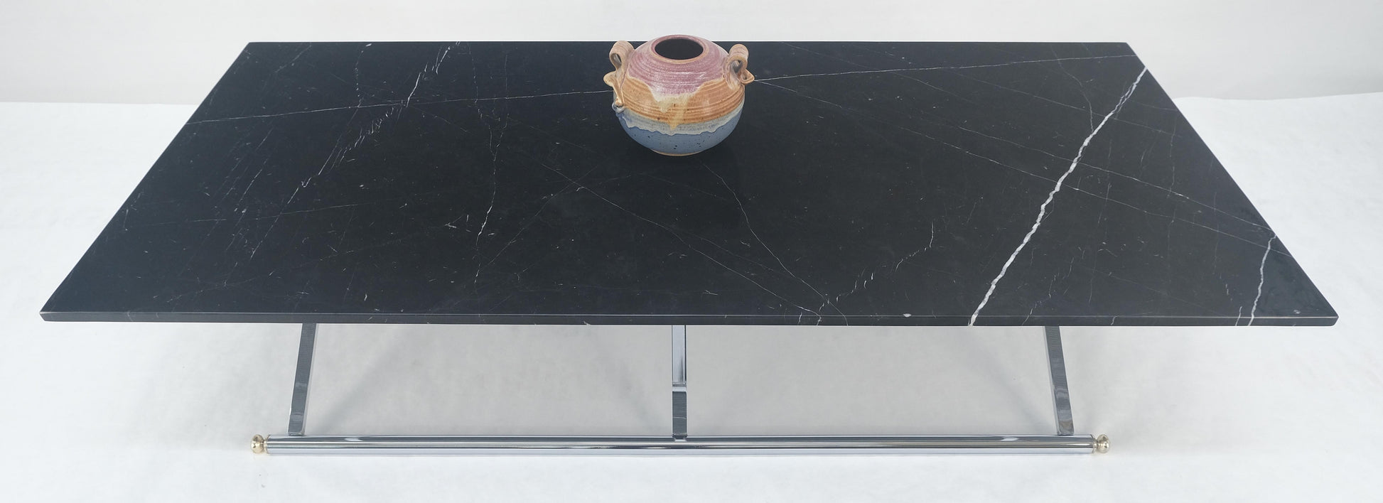 EstablishedLines Italian Mid Century 32x67" Rectangle Black Marble Top Chrome Base Coffee Table