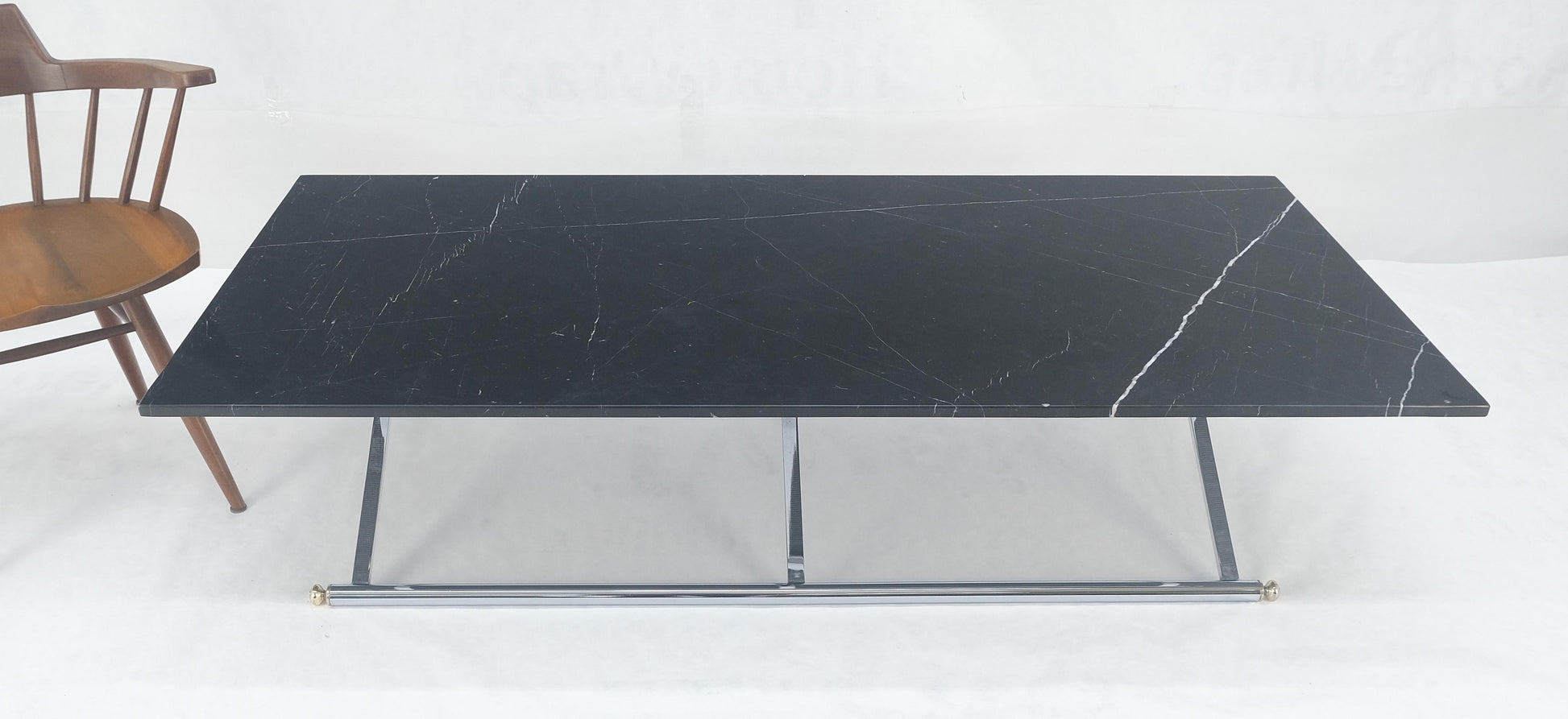 EstablishedLines Italian Mid Century 32x67" Rectangle Black Marble Top Chrome Base Coffee Table