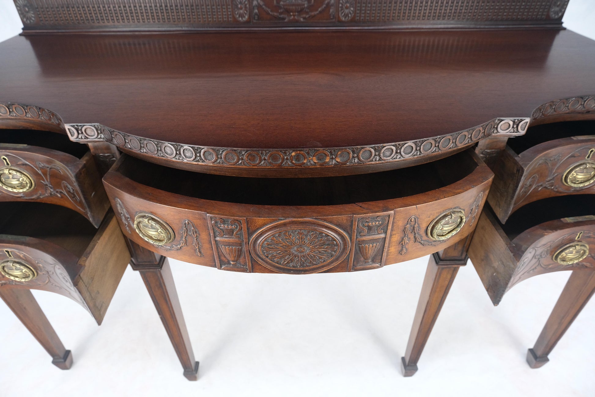 EstablishedLines Fine Bench Made Carved Mahogany Serpentine Front  Dovetail Drawers Vanity Desk