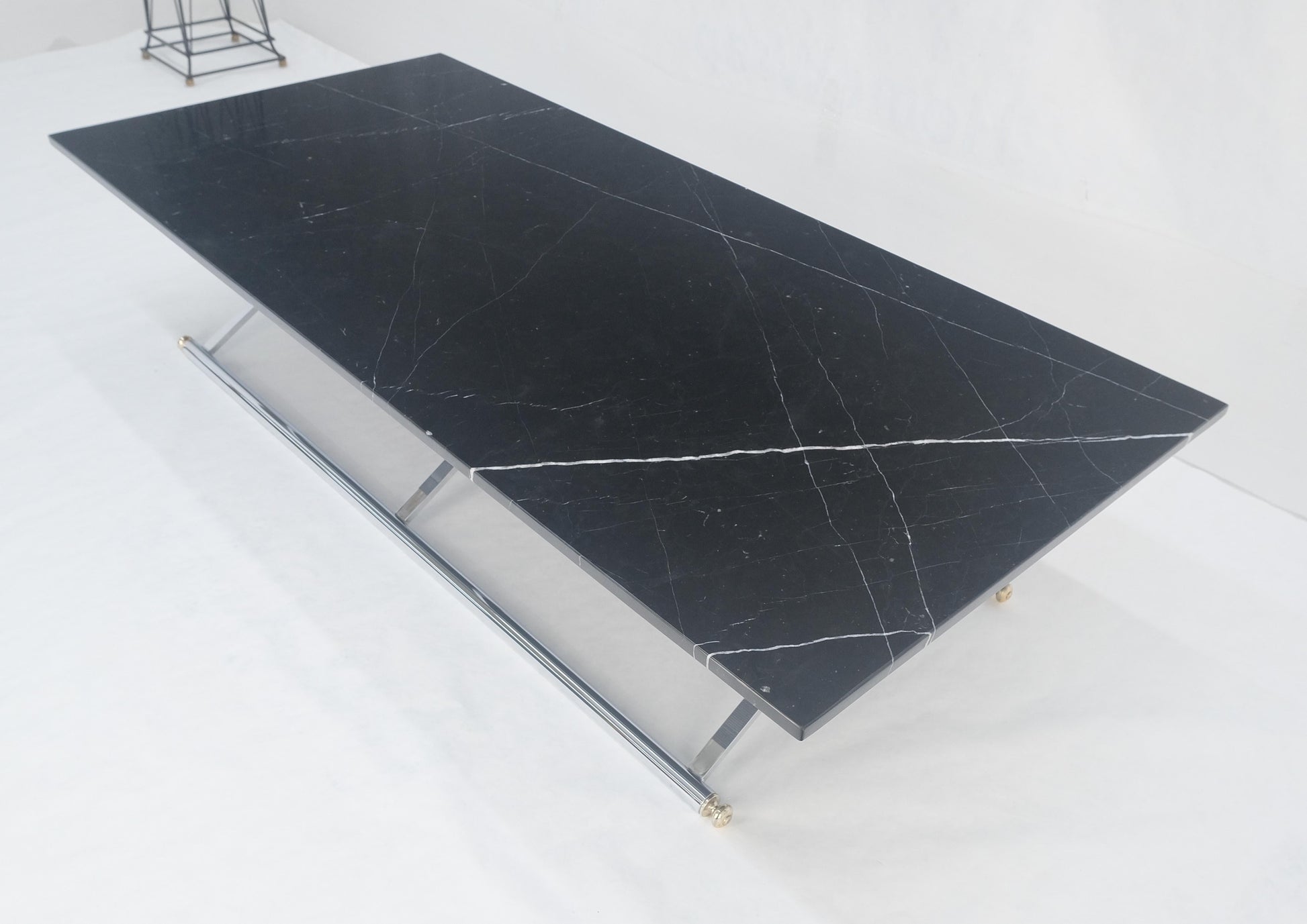 EstablishedLines Italian Mid Century 32x67" Rectangle Black Marble Top Chrome Base Coffee Table